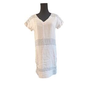 Vineyard Vines Linen Lurex Stripe Shift Dress Cream Navy Size 0